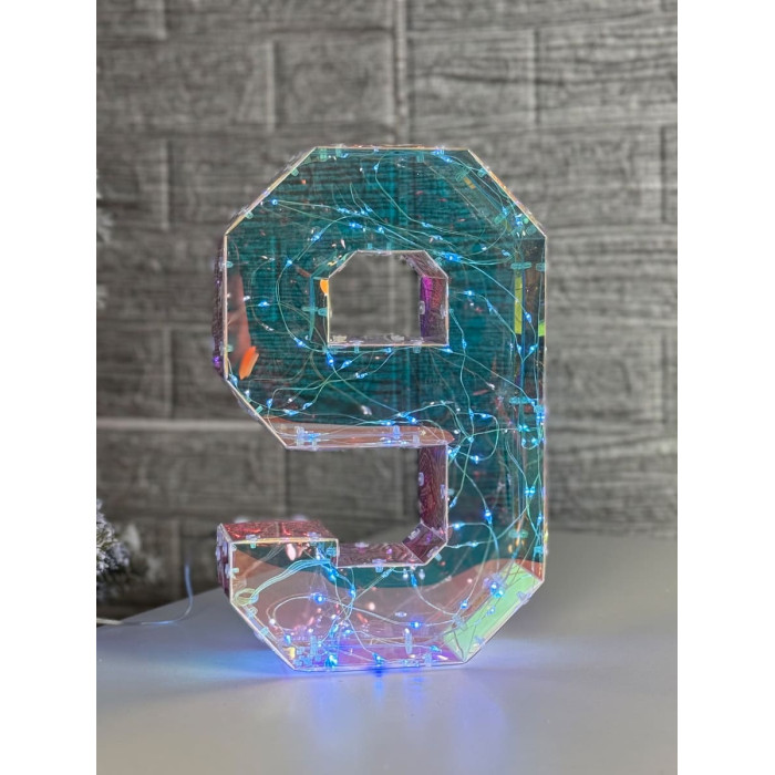 Світлодіодна прикраса Цифра дев’ять голографічна з LED підсвічуванням