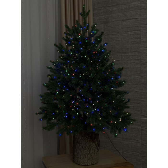 Новорічна ялинка на пеньку з кольоровою гірляндою 1 метр