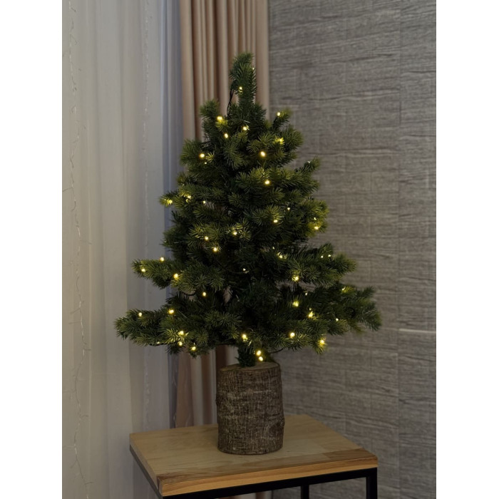 Новорічна ялинка на пеньку з гірляндою 1 метр
