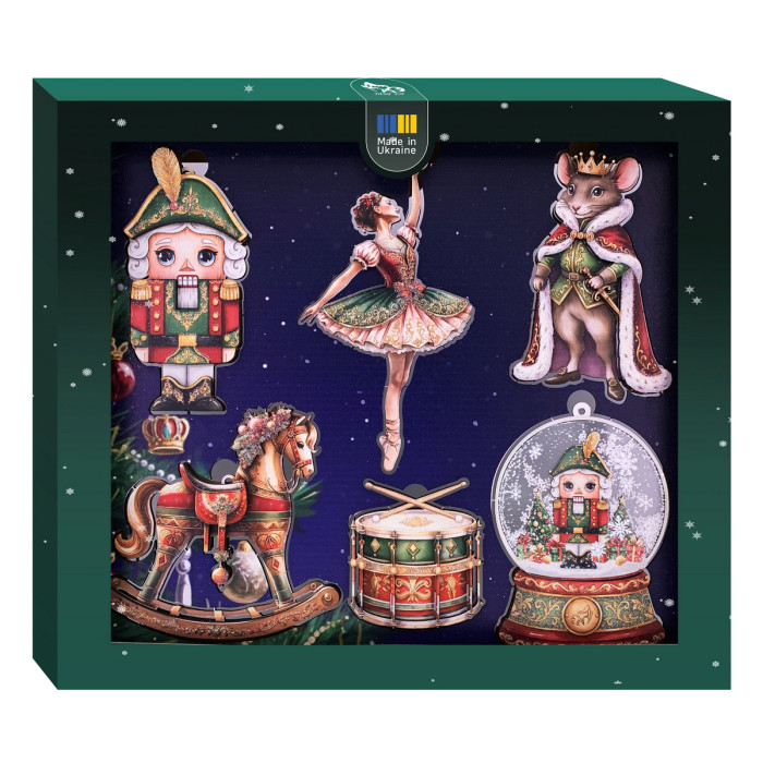 Набір двохсторонніх дерев’яних новорічних прикрас Казка Лускунчика