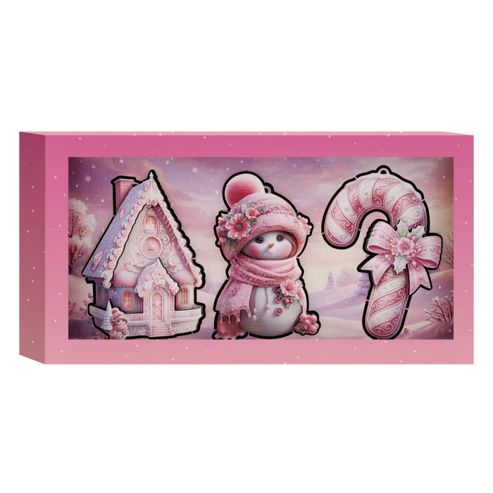 Набір дерев’яних новорічних прикрас Рожеве Різдво