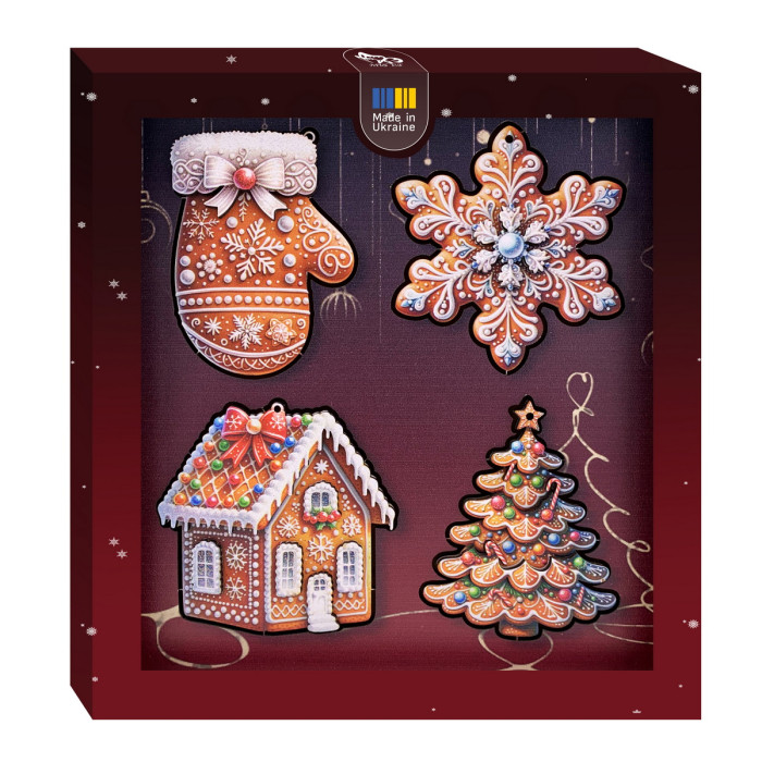 Набір дерев’яних новорічних прикрас Пряникові орнаменти