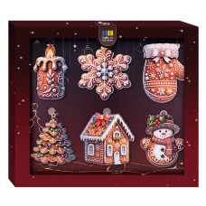 Набір двохсторонніх дерев’яних новорічних прикрас (арт. 3566)