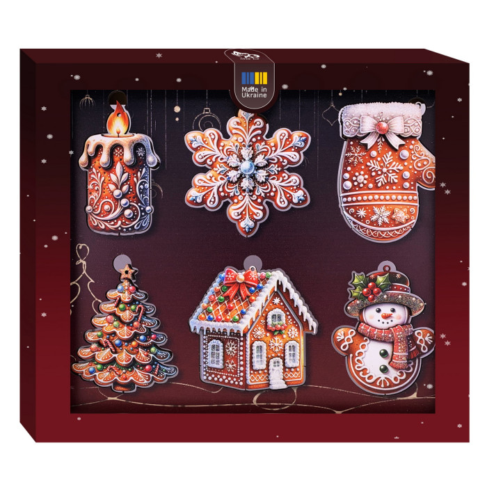Набір двохсторонніх дерев’яних новорічних прикрас Імбирне Різдво