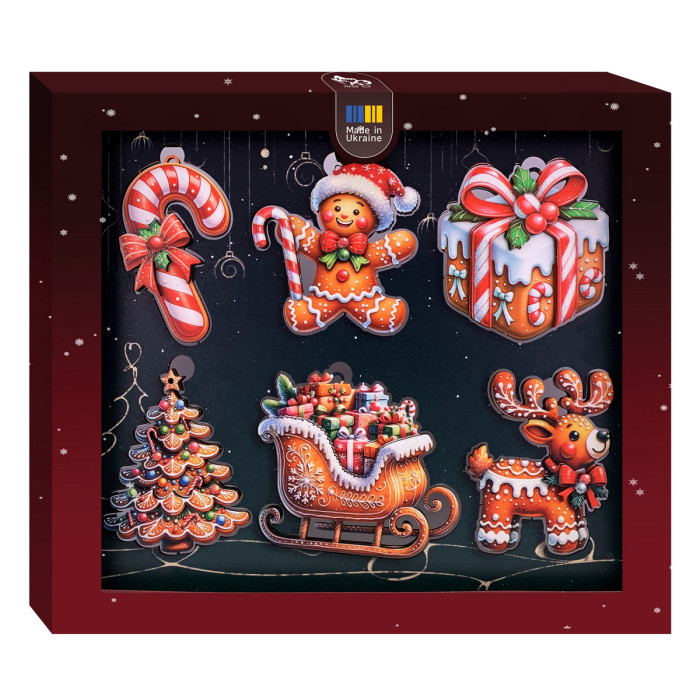 Набір двохсторонніх дерев’яних новорічних прикрас Солодке Різдво