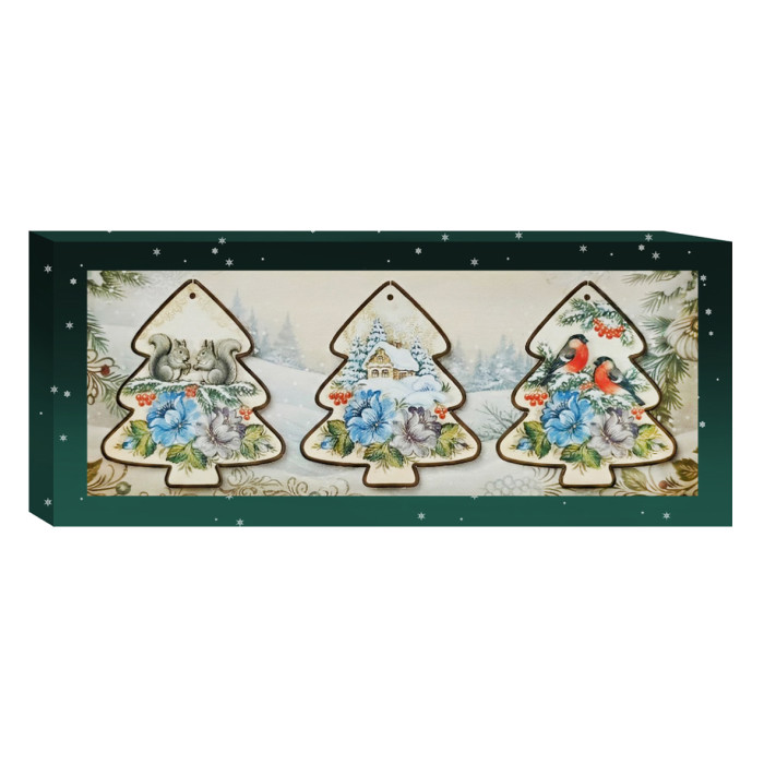 Набір дерев’яних новорічних прикрас «Зимові ялинки»