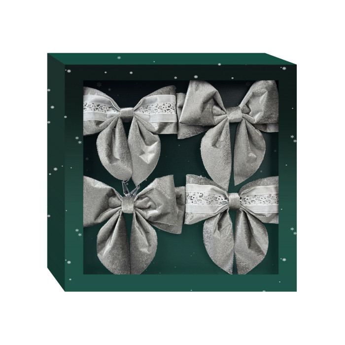 Handmade Christmas Ornament Set “Silver Bows”