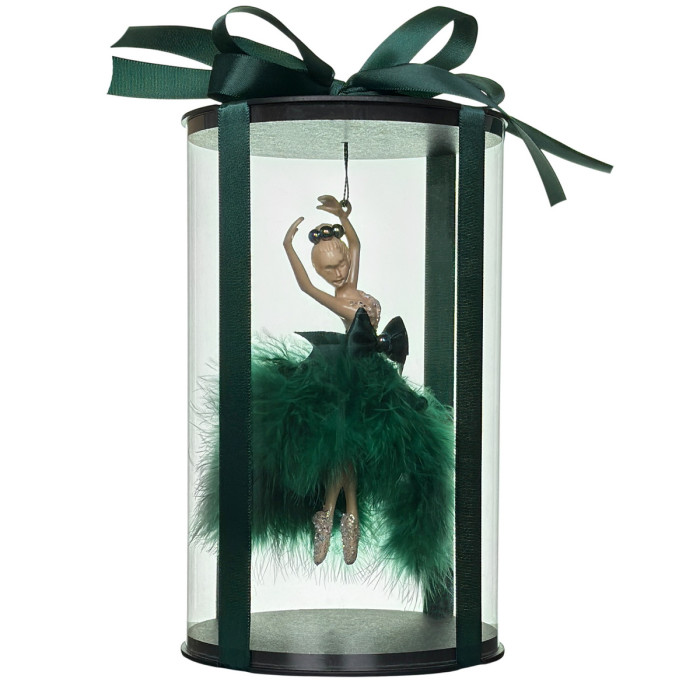 Новорічна прикраса Балерина зелена з напівпір’ям у подарунковому пакуванні