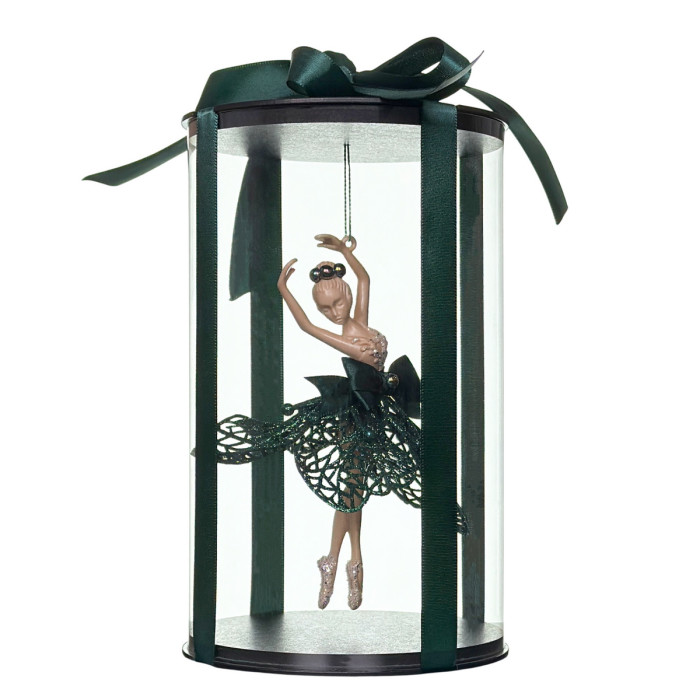 Новорічна прикраса Балерина з зеленою спідницею у подарунковому пакуванні