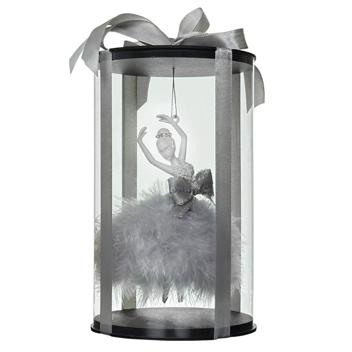 Новорічна прикраса Балерина зі срібним довгим пір’ям у подарунковому пакуванні