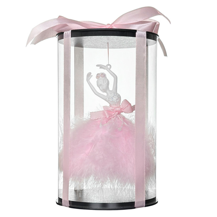 Новорічна прикраса Балерина з рожевим довгим пір’ям у подарунковому пакуванні