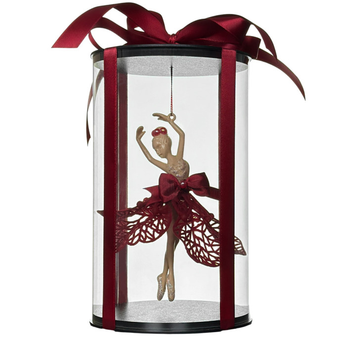 Новорічна прикраса Балерина з червоною спідницею у подарунковому пакуванні