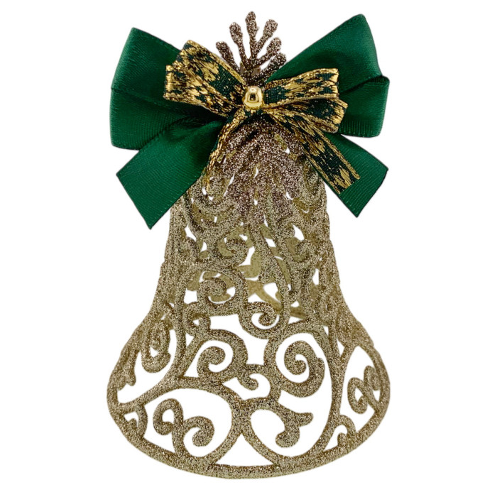 Новорічний дзвіночок ажурний золото