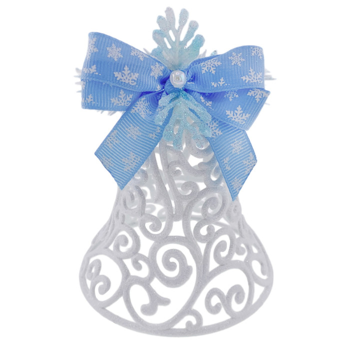 Новорічний дзвіночок ажурний біло-блакитний