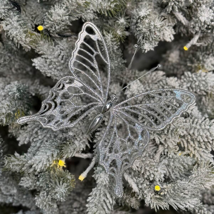 Прикраса новорічна Метелик середній - срібний