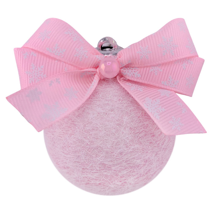 Новорічна куля 6 см ручної роботи рожевий з рожевим бантом