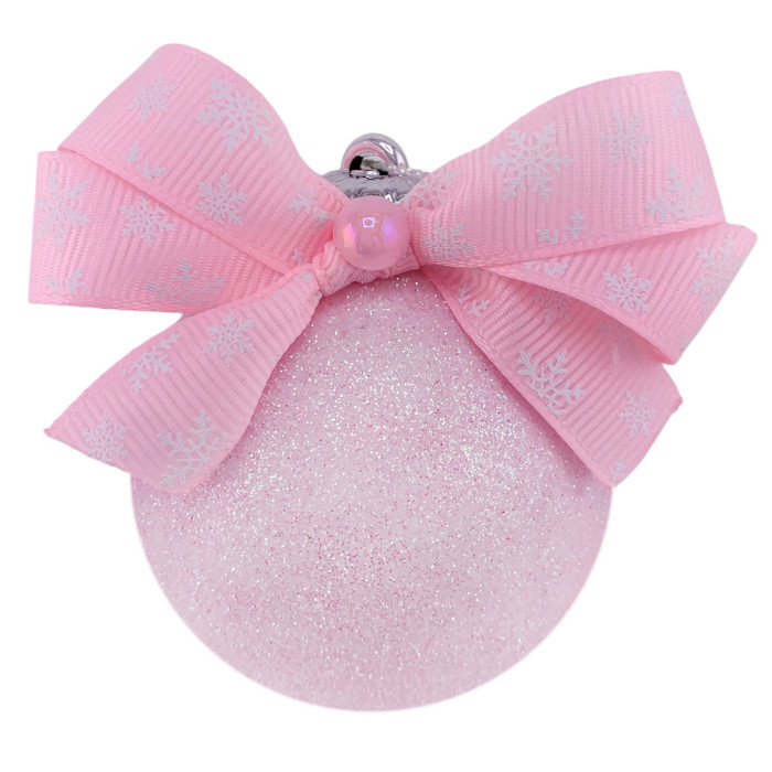 Новорічна куля 6 см ручної роботи рожевий з рожевим бантом