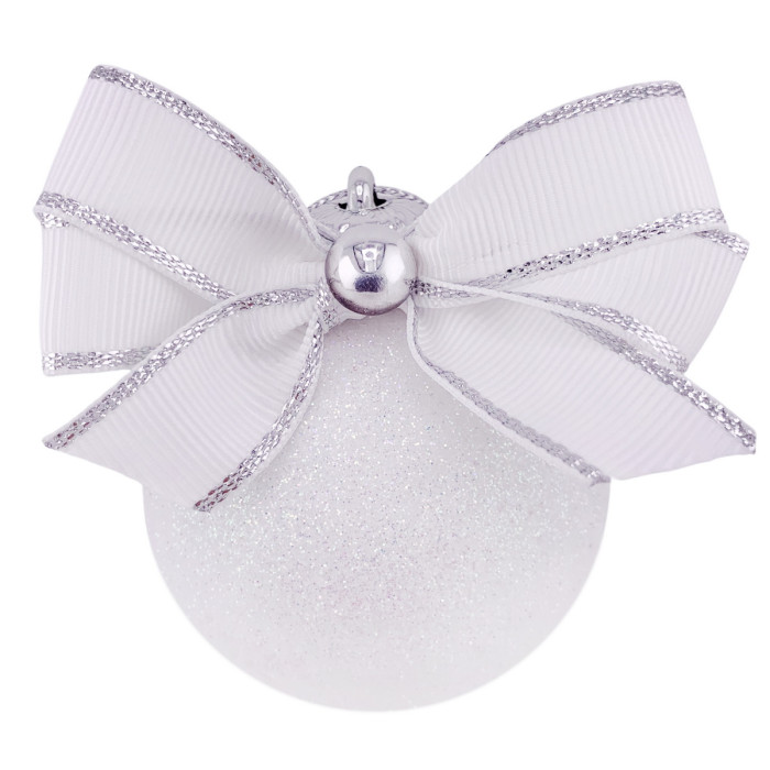 Новорічна куля 6 см ручної роботи біла із білим бантом