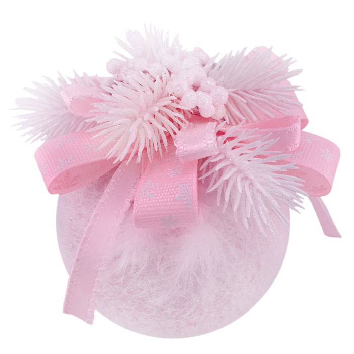 Новорічна куля 8 см ручної роботи рожева куля з рожевим бантом