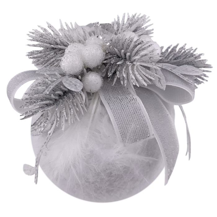 Новорічна куля 8 см ручної роботи срібна куля із срібним бантом