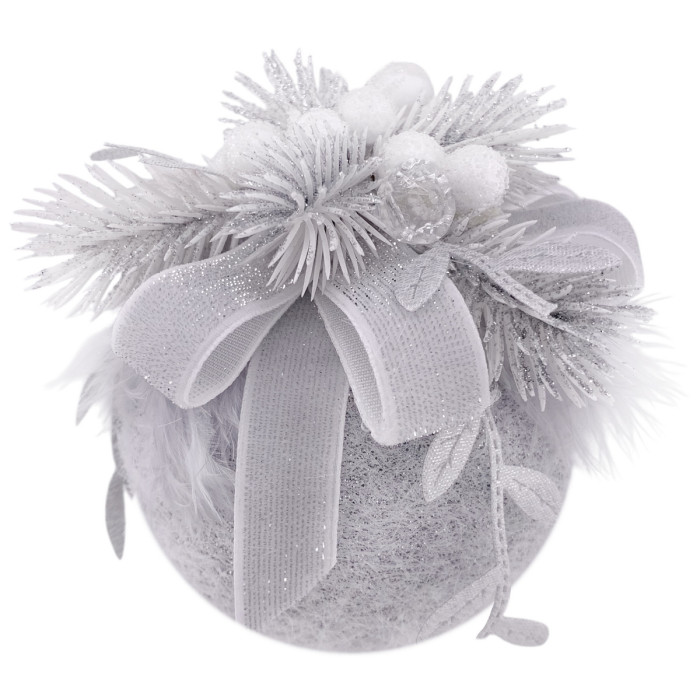 Новорічна куля 8 см ручної роботи срібна куля із срібним бантом