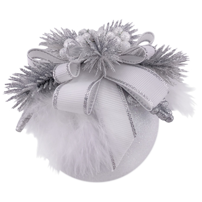 Christmas Ball Decorated 8 cm White with Silver Branches