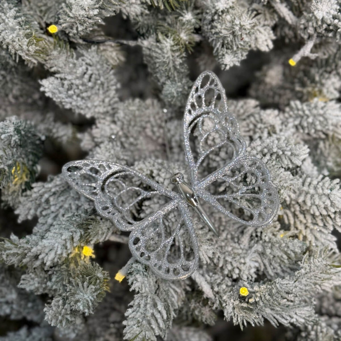 Новогоднее украшение Бабочка малая - серебряная