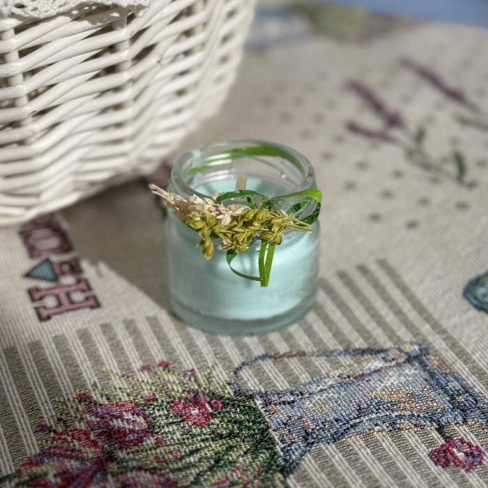 Великодня свічка зелена в скляній баночці з декором маленька