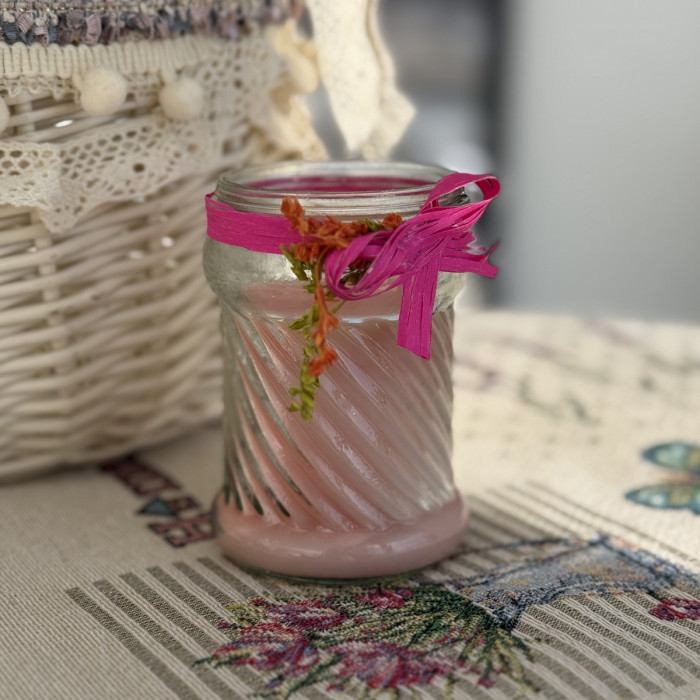Великодня свічка рожева в скляній баночці з декором велика