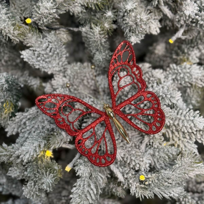 Прикраса новорічна Метелик малий - червоний
