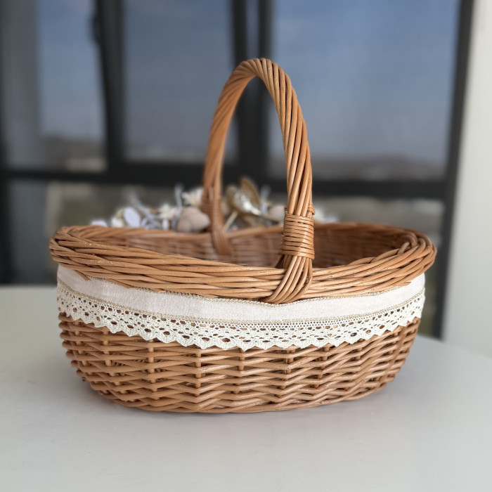 Пасхальная корзина ручной работы из натуральной лозы с декором, большая