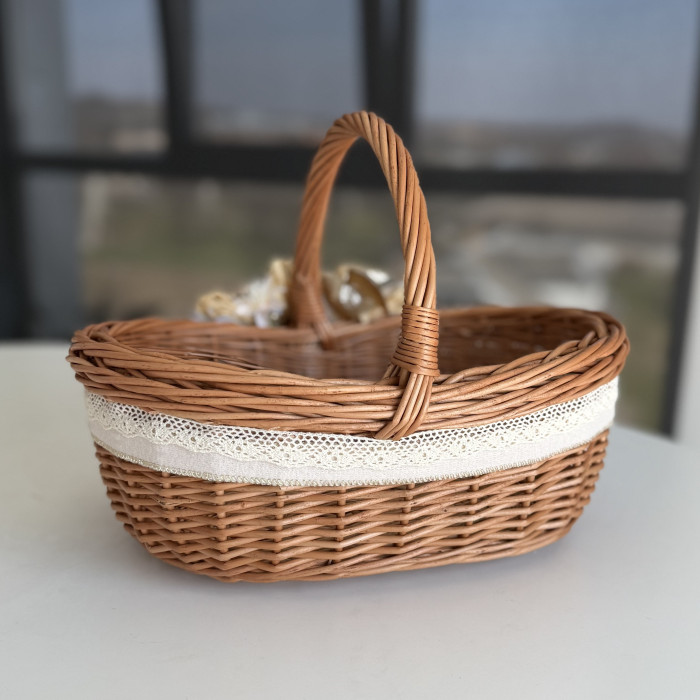 Великодній кошик ручної роботи з натуральної лози з декором, великий