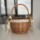 Easter handmade basket made of natural wicker with beige decor, medium