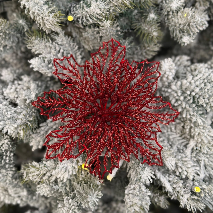 Прикраса новорічна Квітка Різдвяник павутинка-2 - червона