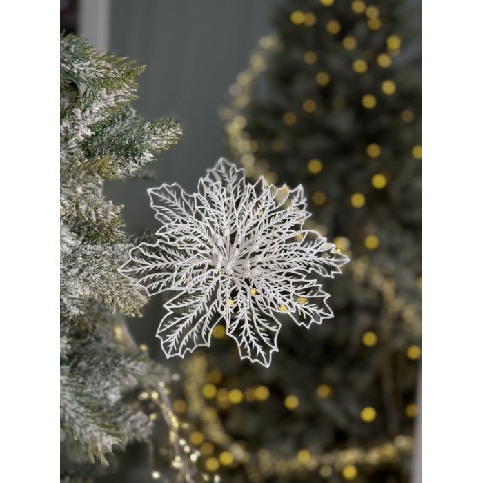 Прикраса новорічна Квітка Різдвяник павутинка-2 - біла