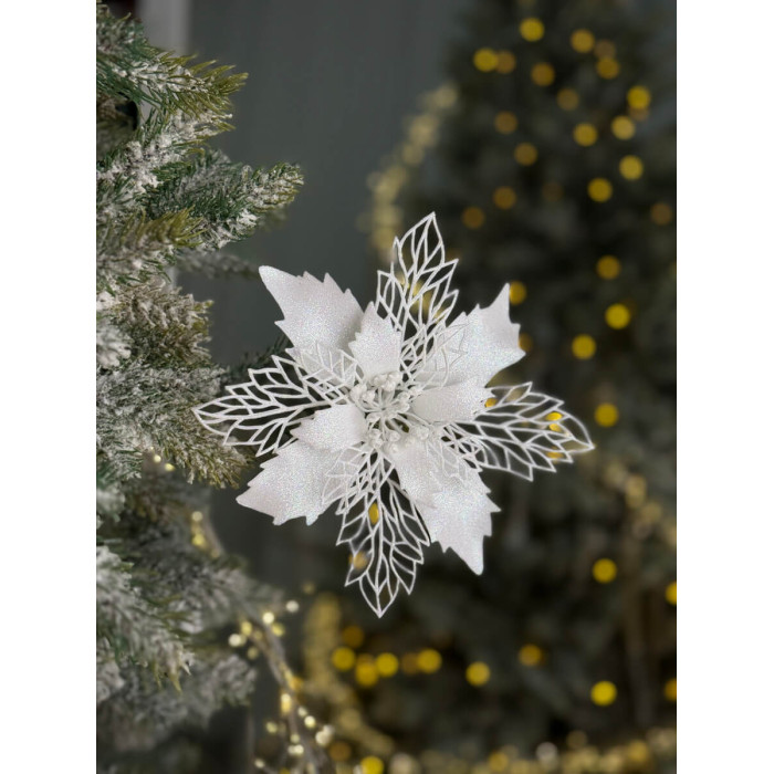 Прикраса новорічна Квітка Різдвяник середня - біла