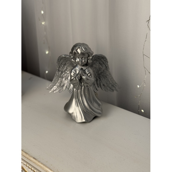 Новорічна фігурка Янгол молиться великий срібний