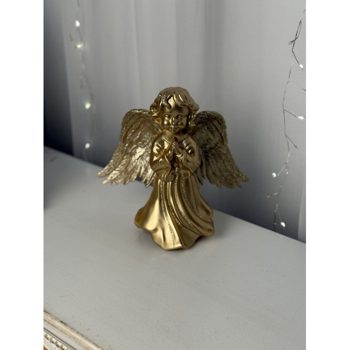 Новорічна фігурка Янгол молиться великий золотий