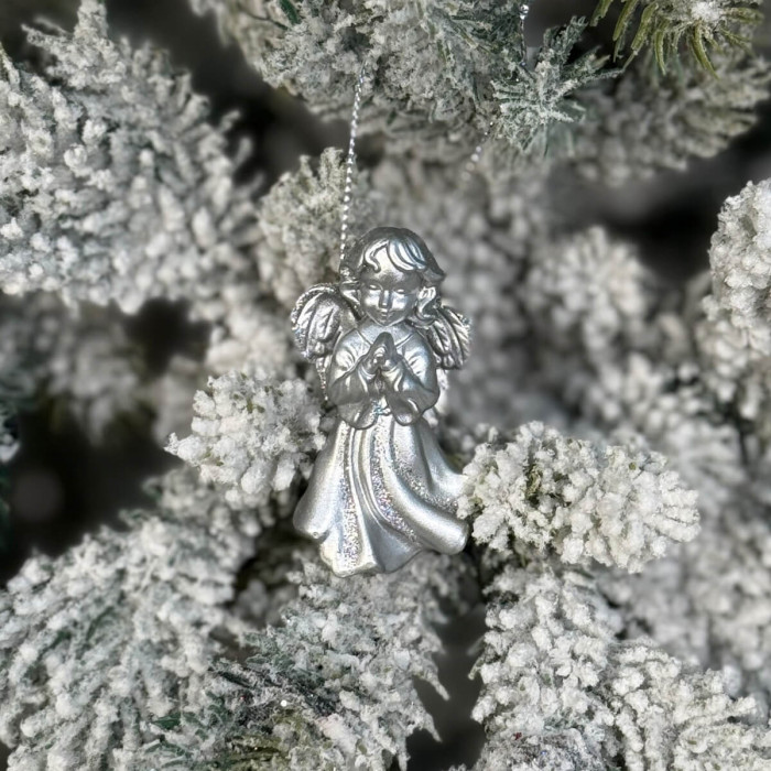 Новорічна фігурка Янгол молиться малий срібний