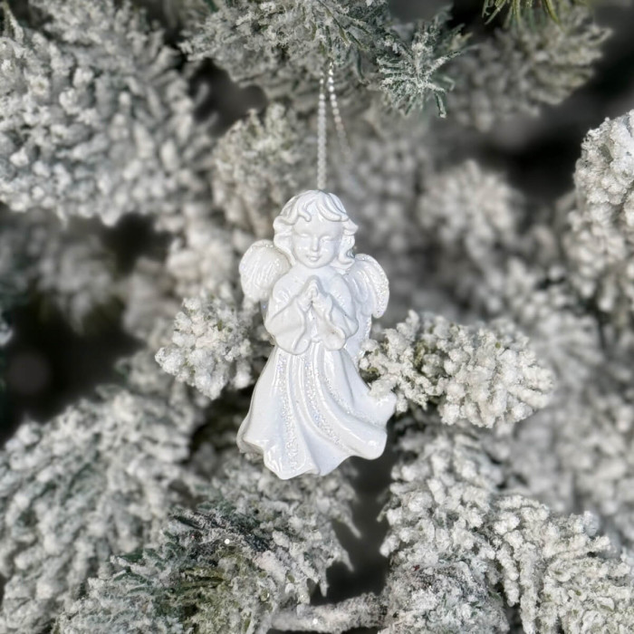 Новорічна фігурка Янгол молиться малий білий
