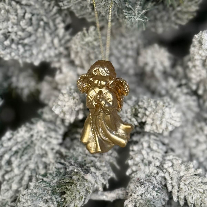 Новорічна фігурка Янгол молиться малий золотий