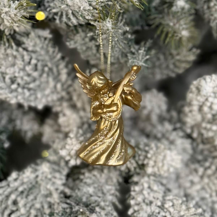 Новорічна фігурка Янгол з бандурою малий золотий