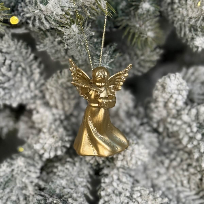Новорічна фігурка Янгол з сопілкою малий золотий