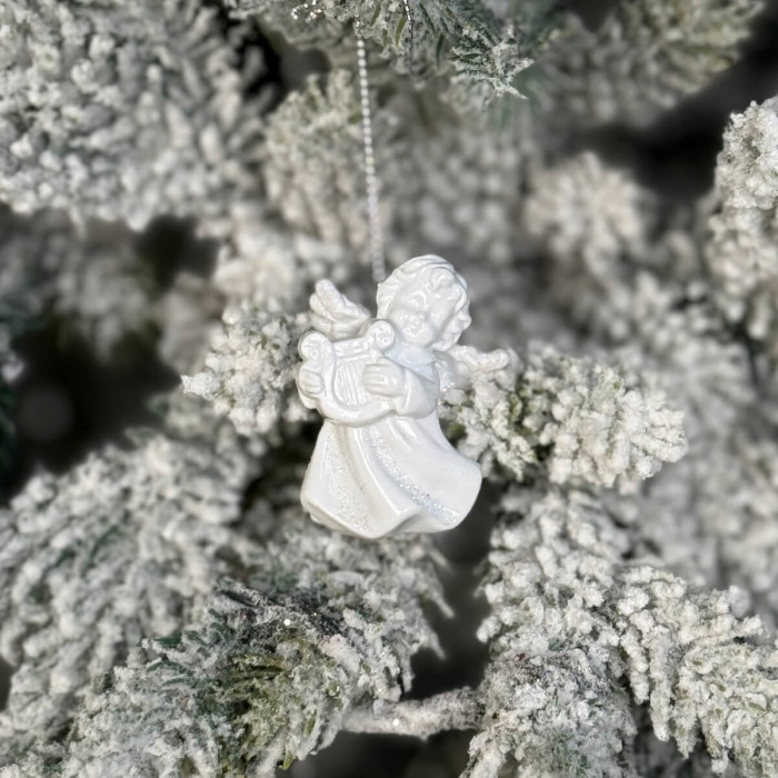 Новорічна фігурка Янгол з арфою білий