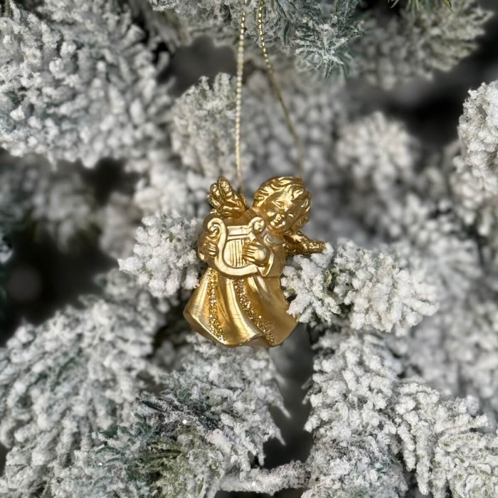 Новорічна фігурка Янгол з арфою золотий