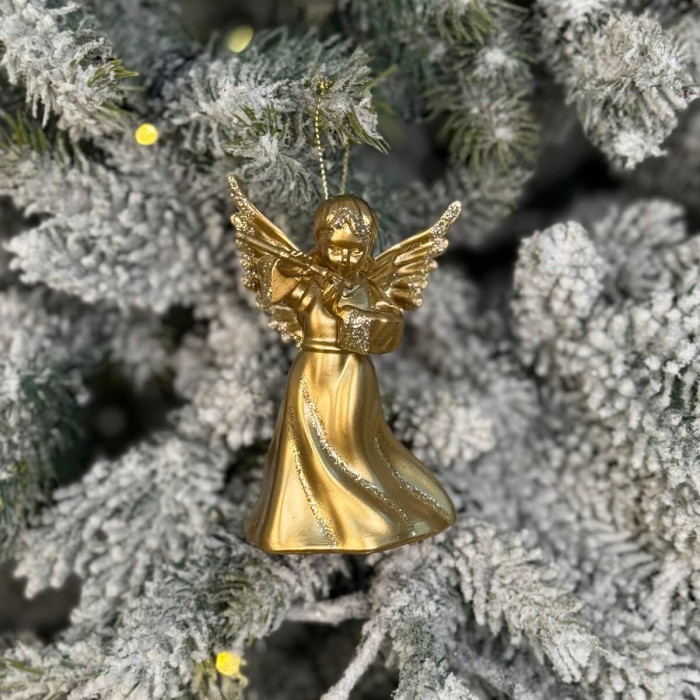 Новорічна фігурка Янгол з сопілкою великий золотий