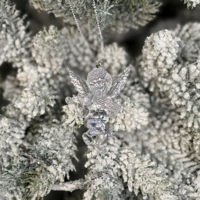 Новорічна фігурка Янгол з скрипкою прозоро-срібний