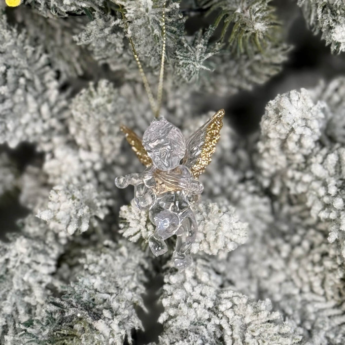 Новорічна фігурка Янгол з скрипкою прозоро-золотий