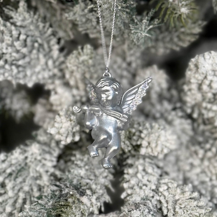 Новорічна фігурка Янгол з скрипкою срібний