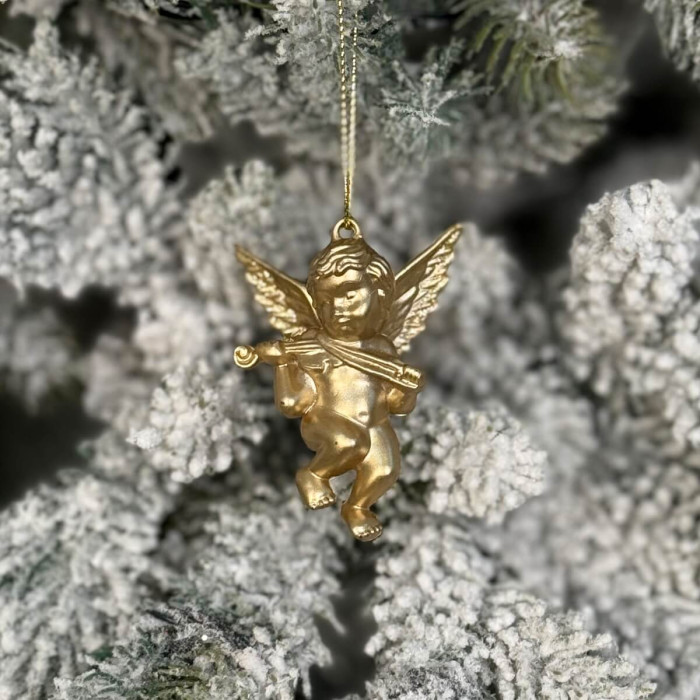 Новорічна фігурка Янгол з скрипкою золотий